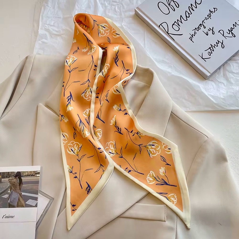 Orange, White, and Blue Floral Scarf, Twillie - Picture 2 of 3